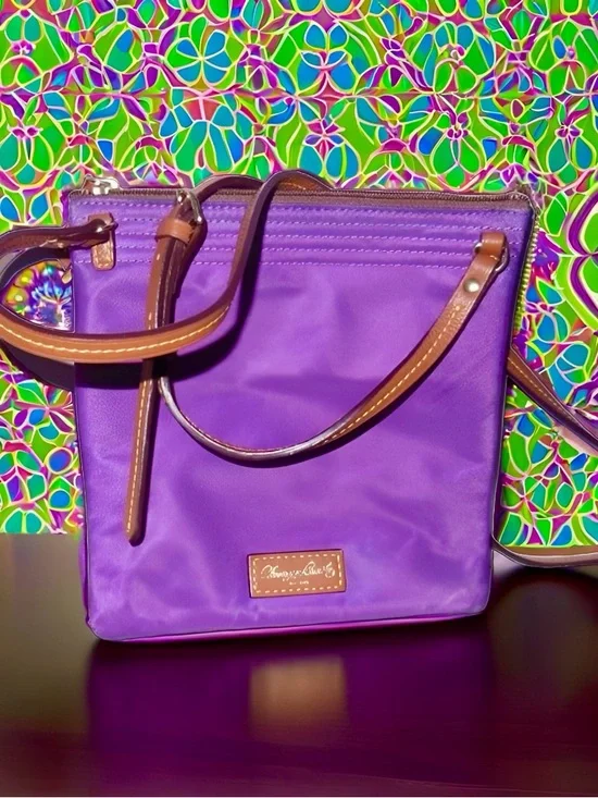 Dooney & Bourke Wayfarer Nylon Triple Zip Crossbody Purple/Brown Leather Trim - Picture 5 of 6